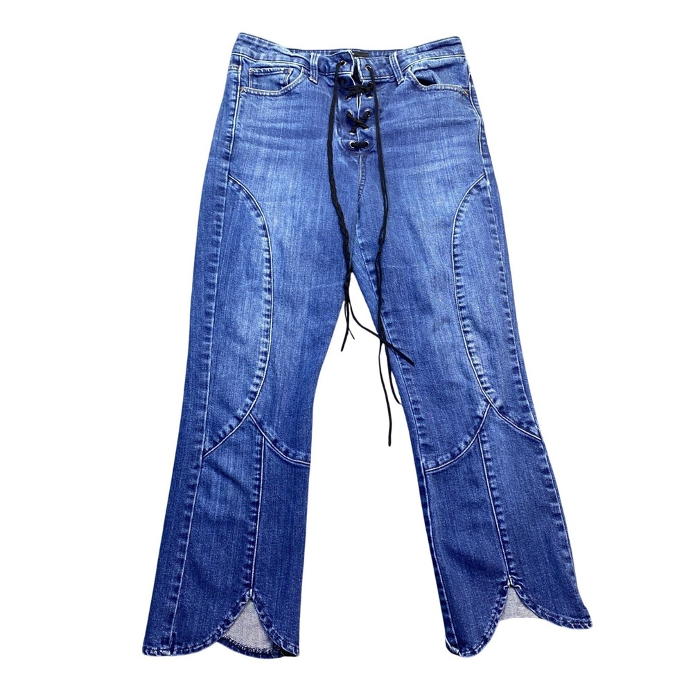 Lucky Brand Bridgette Orta Premium Lace Up Front Tulip Hem Jeans Blue Size 4/27